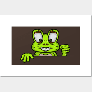 Frog Cartoon With Evil Face Expression Posters and Art